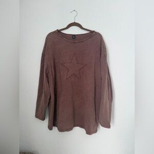 SHEIN Brown Mineral Washed Embroidered Star Tunic Top